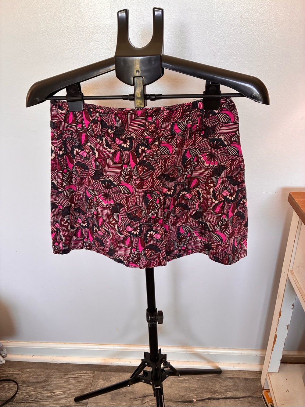 Zara Pink and Black Floral Mini Skirt